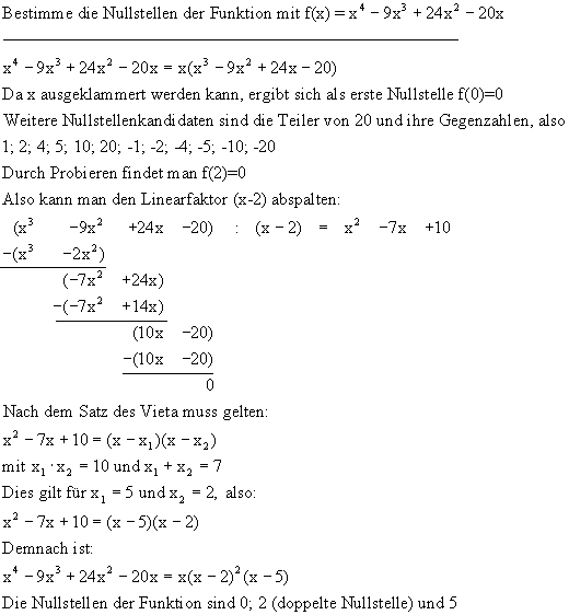 Übungen zur Bestimmung von Nullstellen (1) Aufgabe 6